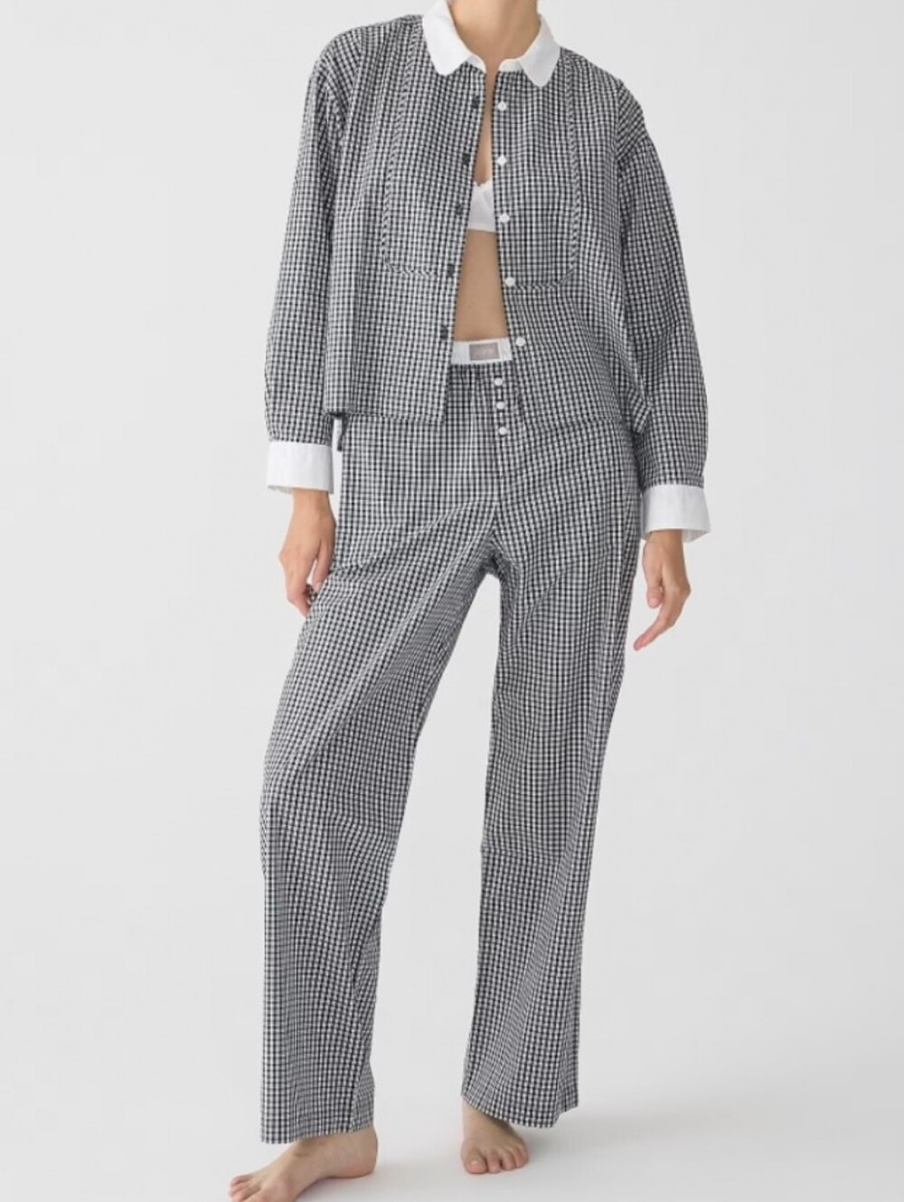 J Crew Black and White Gingham Pajama Set Size M